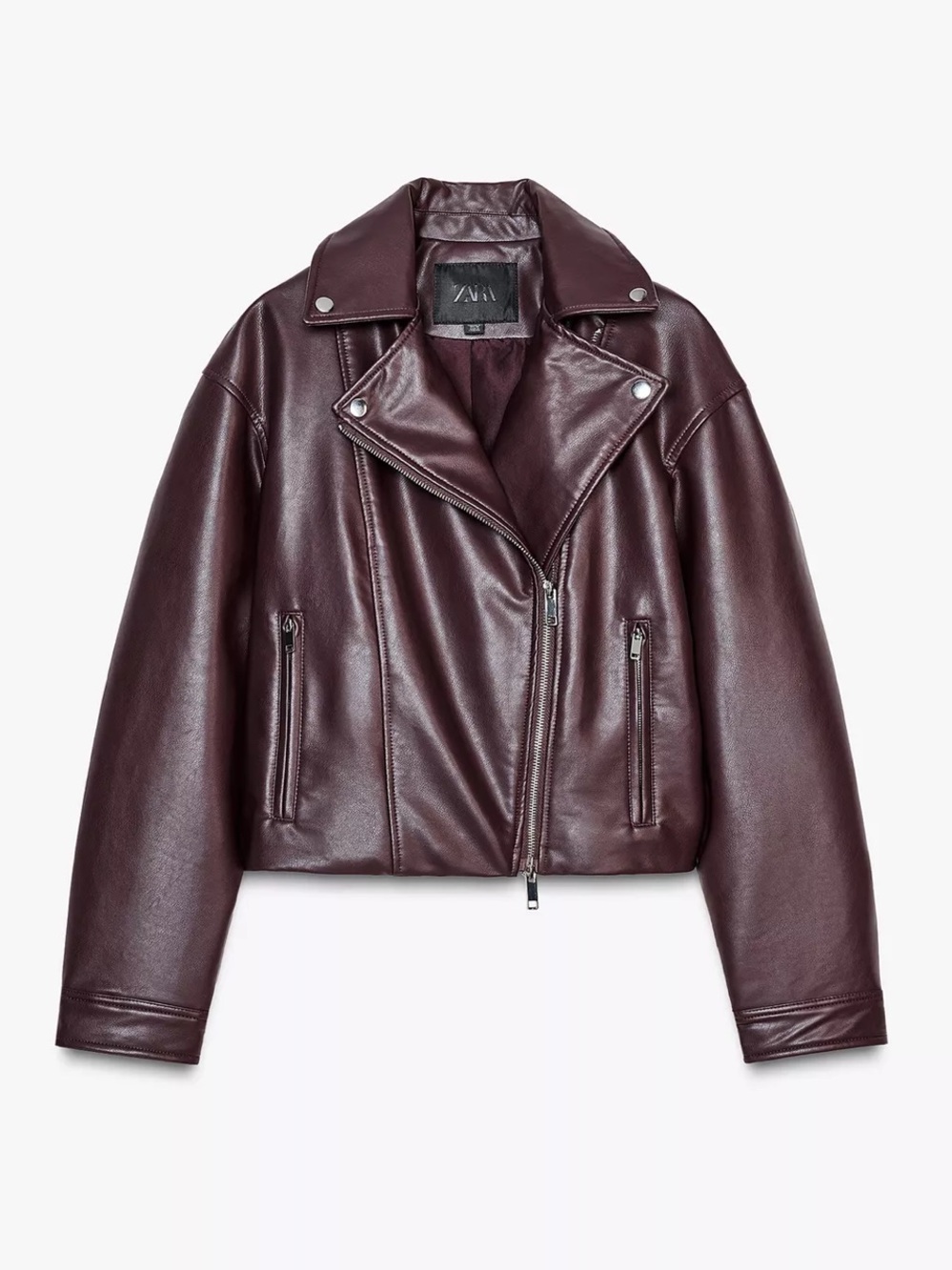 Zara Faux Leather Cropped Biker Jacket